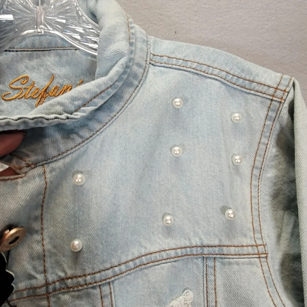 Womens Light Wash Peplum Destructed Hem Detail Jacket Stylish Windbreak size XL - Picture 6 of 16